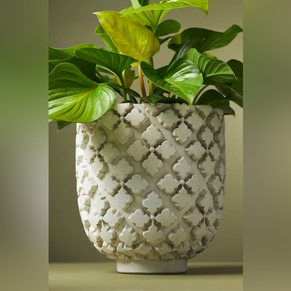 Anthropologie MARISOL CEMENT TEXTURED POT Style No. 4554G913AA Grey Diamonds